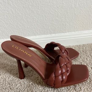 FOREVER 21 BROWN HIGH HEELS BRAIDED SIZE 9